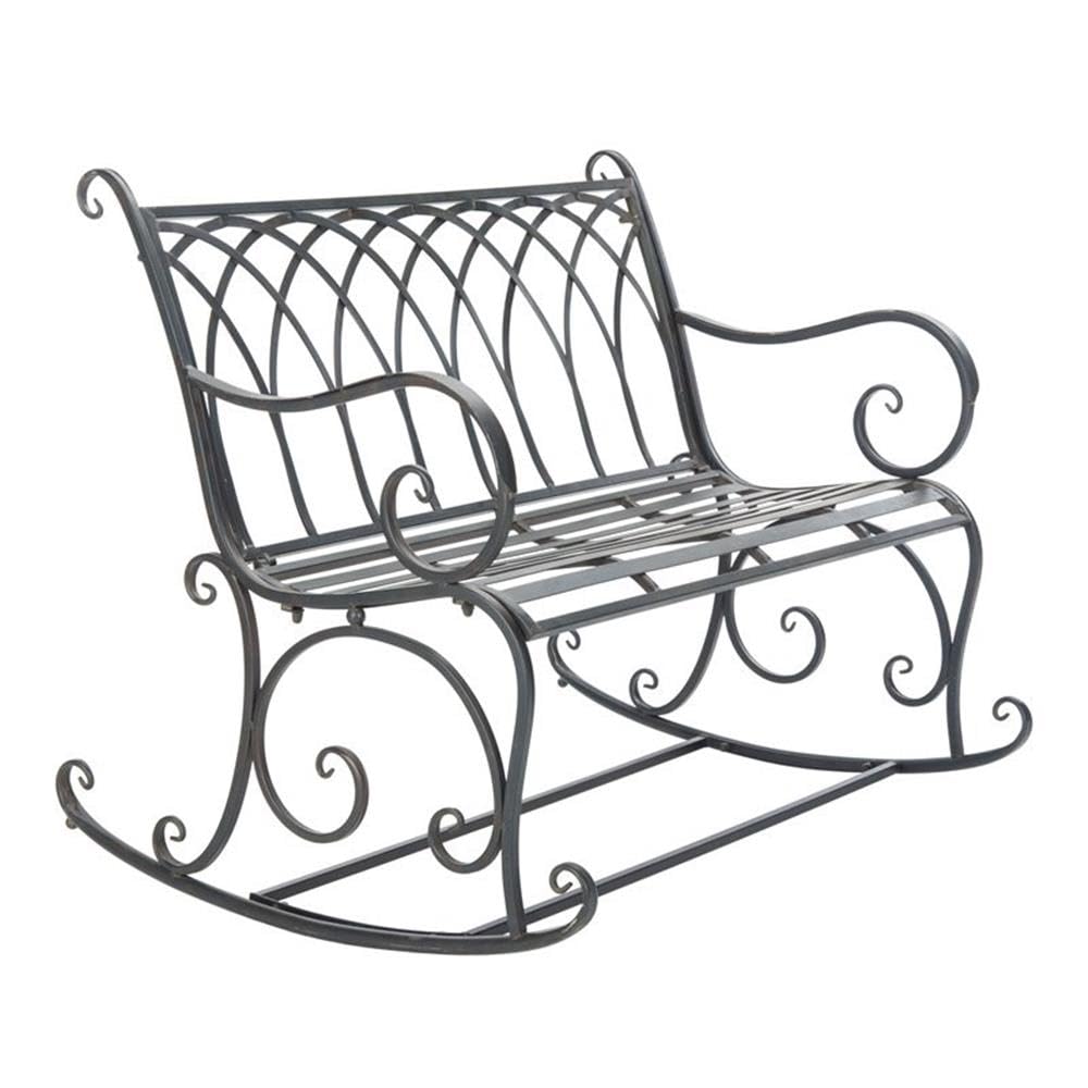 Black Wrought Iron Outdoor Rocking Bench X518