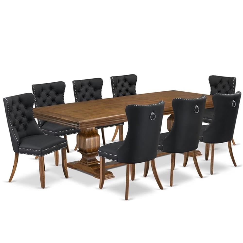 9-Piece Acacia Wood Dining Table Set with Faux Leather Chairs P522970