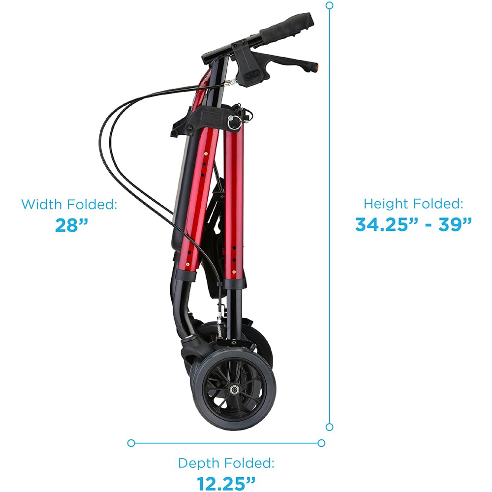 Heavy Duty Petite Rollator Walker with Padded Seat, 8" Wheels, Red A686214