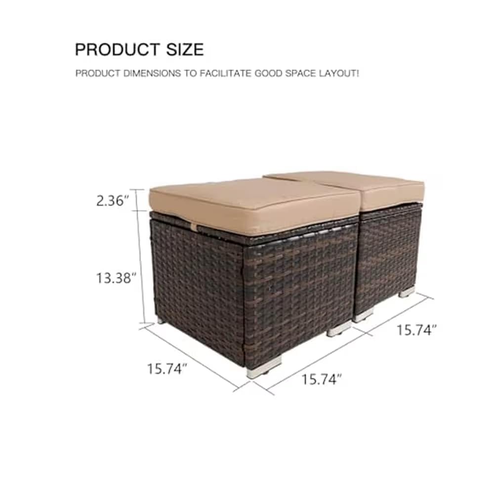 2-Piece Wicker Storage Ottomans with Removable Cushions F616