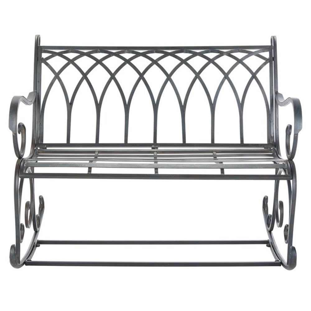 Black Wrought Iron Outdoor Rocking Bench X518