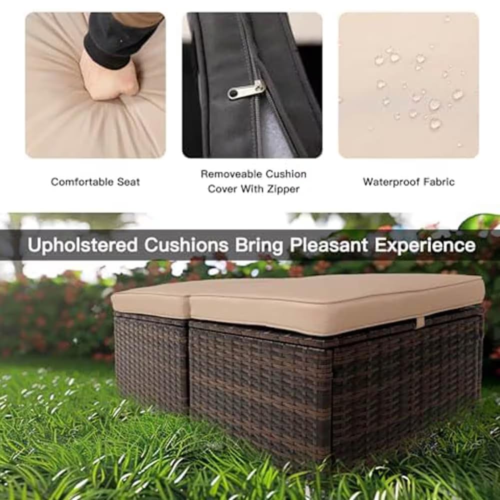 2-Piece Wicker Storage Ottomans with Removable Cushions F616