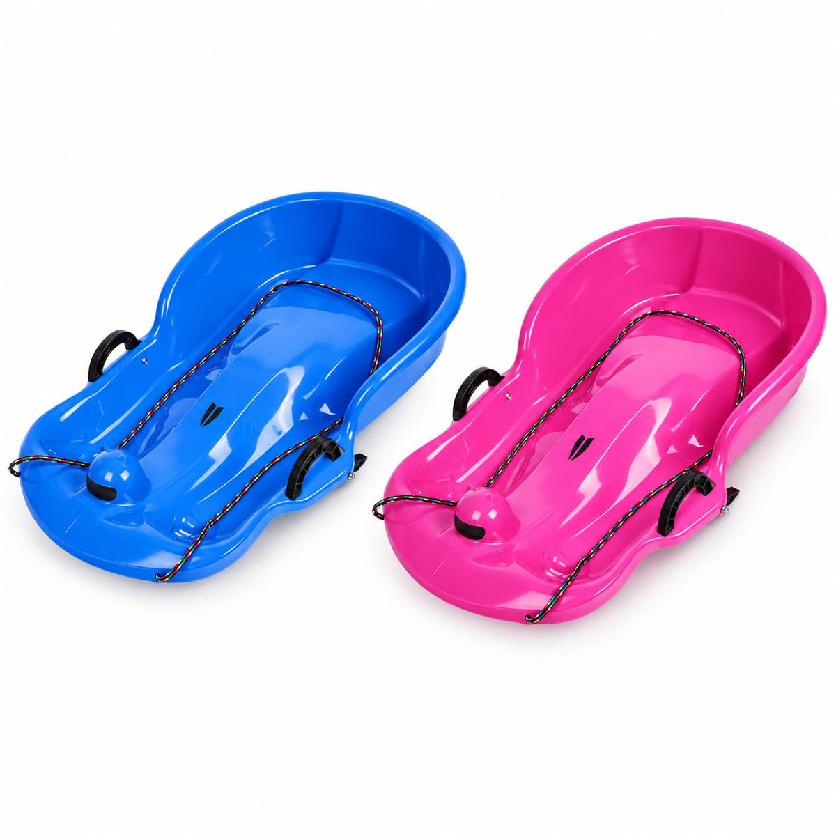 2 Pack 65cm Plastic Snow Sleds with Brake Handles and Pull Rope Q2201