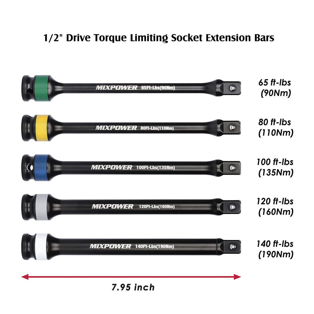 5 Piece 1/2" Drive Torque Limiting Socket Extension Bars R9953