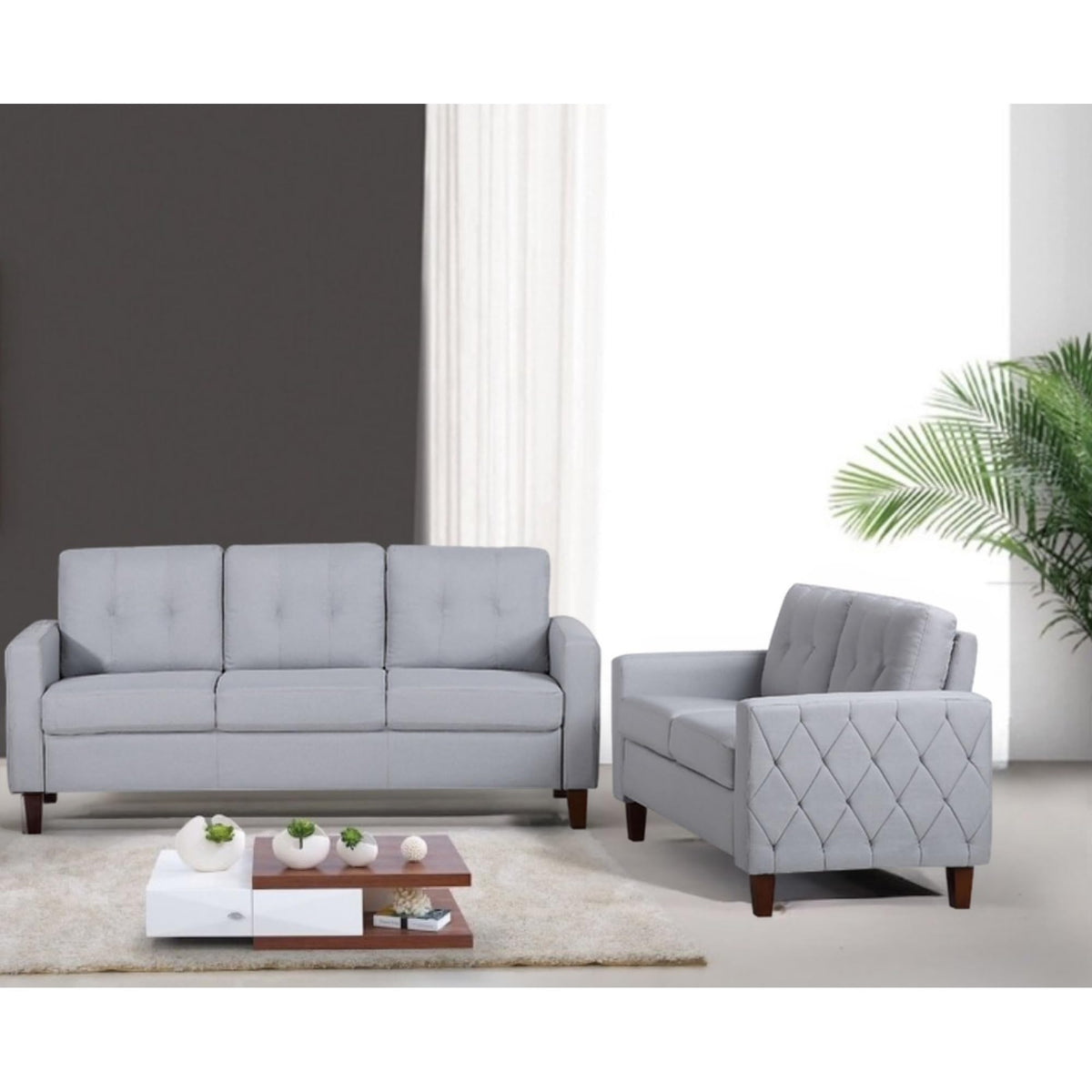 Light Gray Tufted Upholstered Loveseat B44190