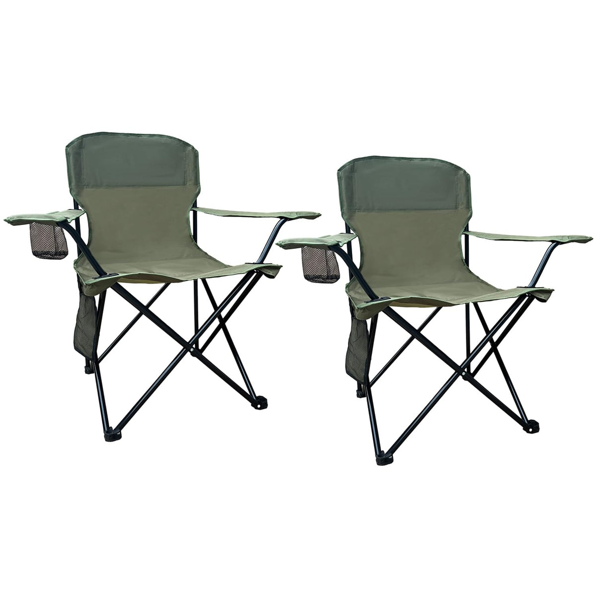 2 Pack Folding Camping Chairs with High Back, 300lbs Capacity, Green O910040