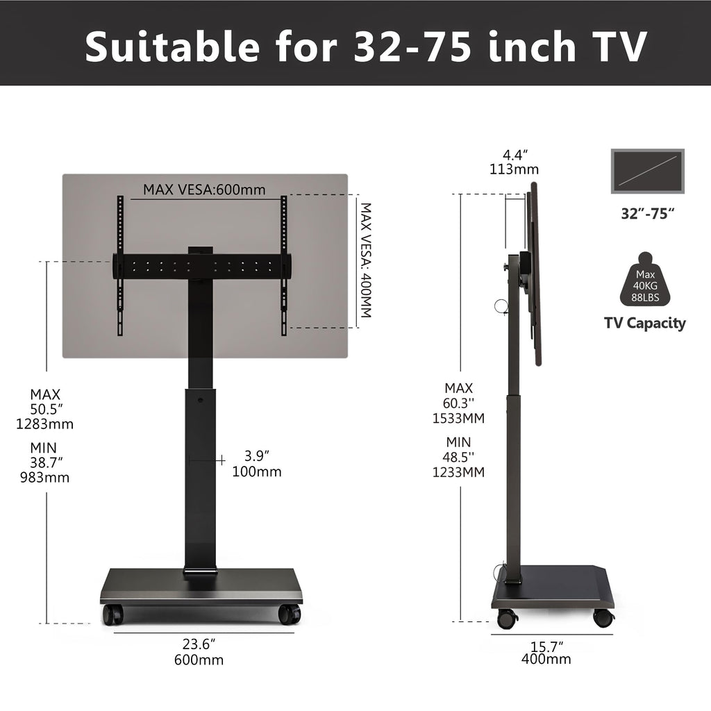 Rolling TV Stand with Rotation Function for 32-75 Inch TVs, Black F1661