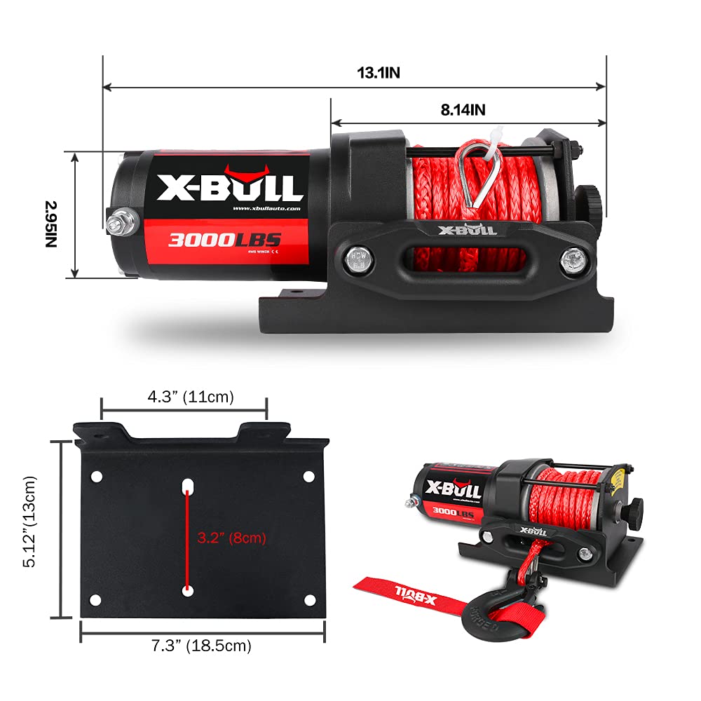 12V 3000LBS Synthetic Rope Electric Winch with Mounting Bracket R4095