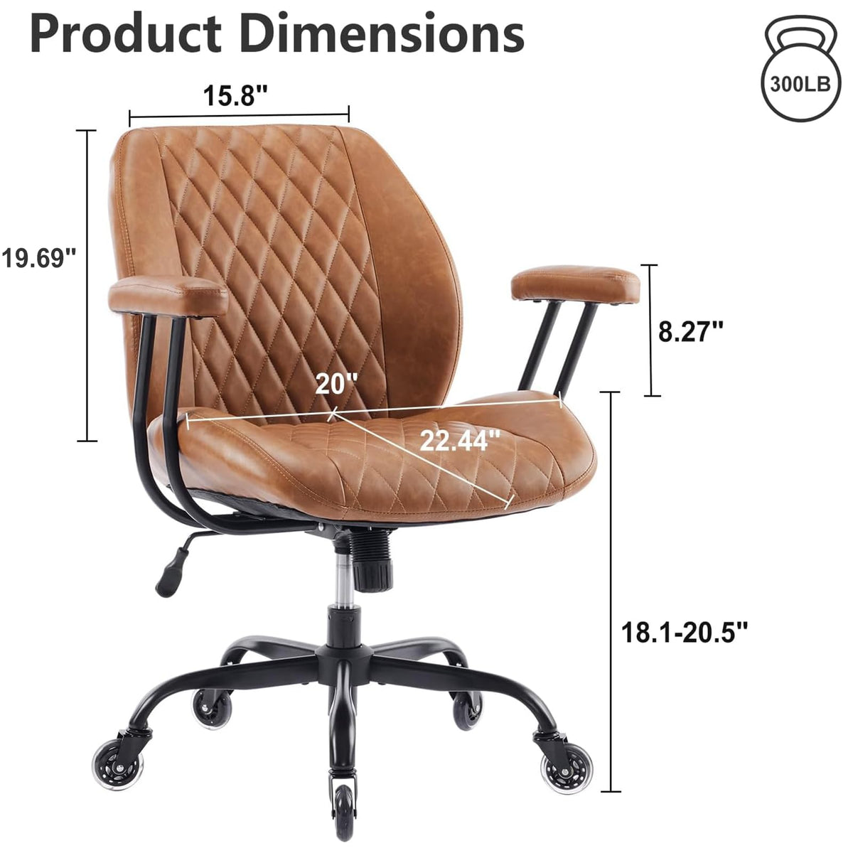 Brown Leather Ergonomic Office Chair with Lumbar Support R854448