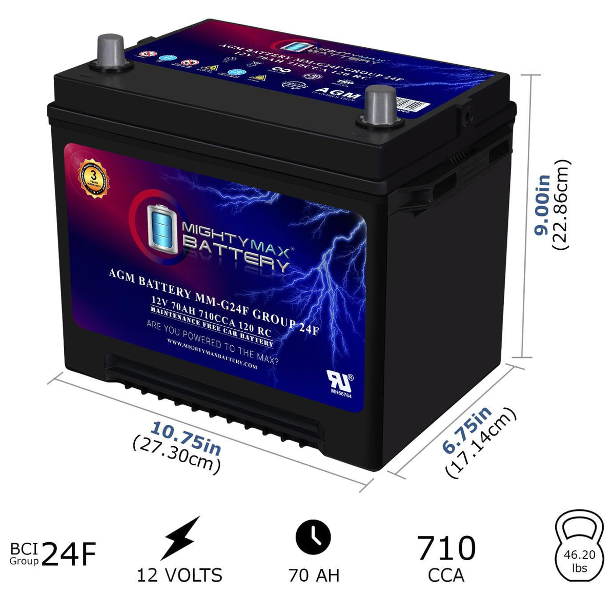 12V 70Ah AGM Replacement Battery R70752