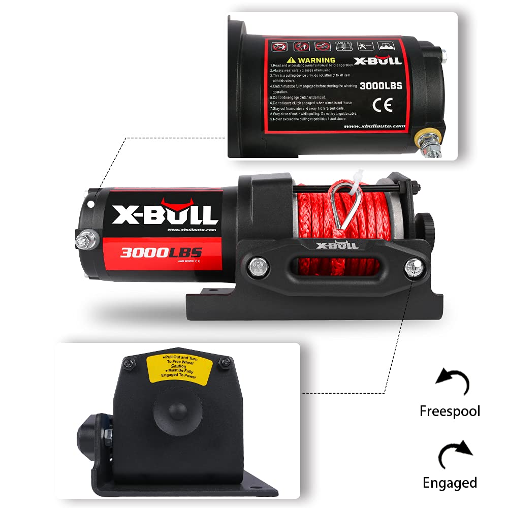 12V 3000LBS Synthetic Rope Electric Winch with Mounting Bracket R4095