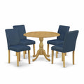 5 Piece Oak Dining Set with Dropleaf Table and 4 Blue Chairs X37311