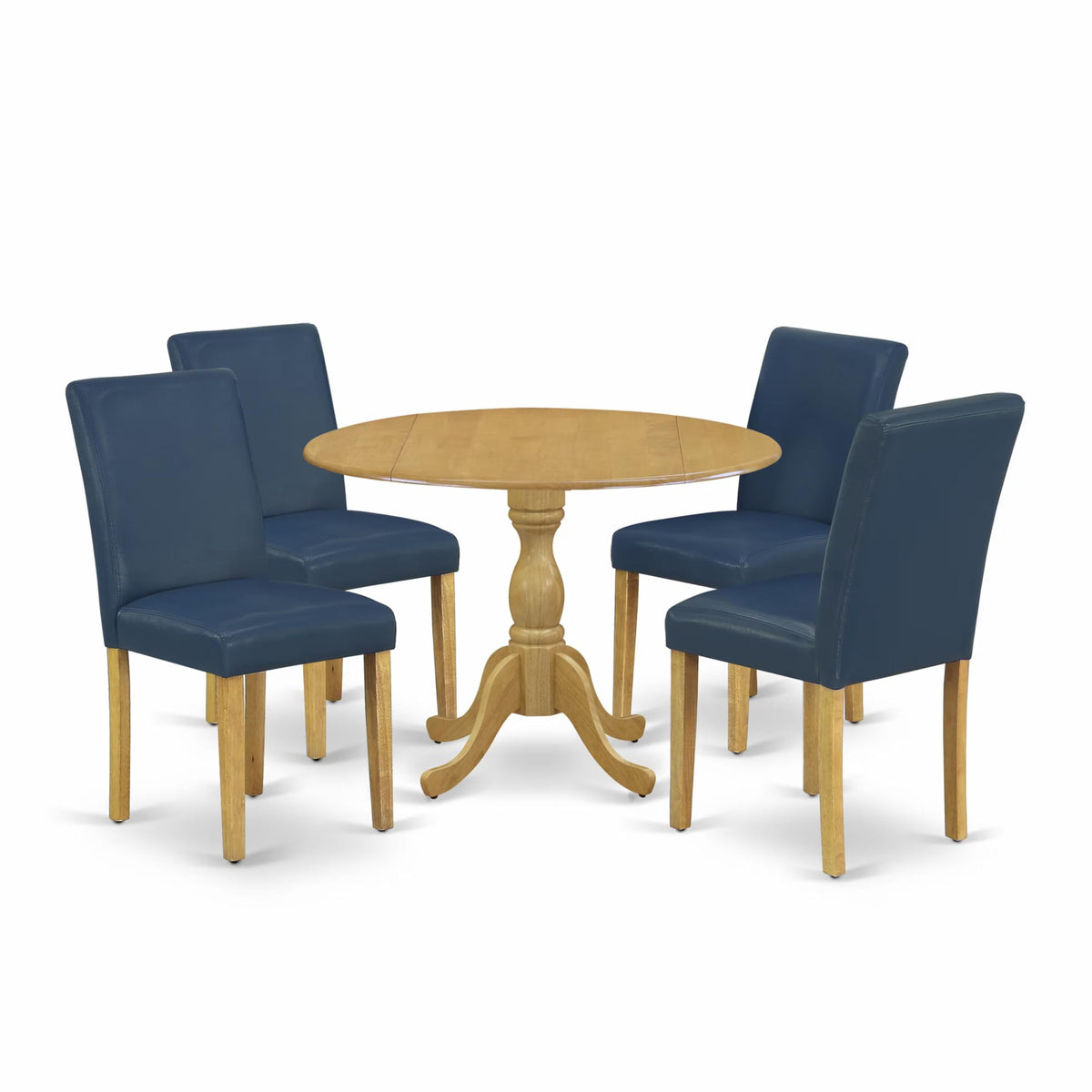 5 Piece Oak Dining Set with Dropleaf Table and 4 Blue Chairs X37311