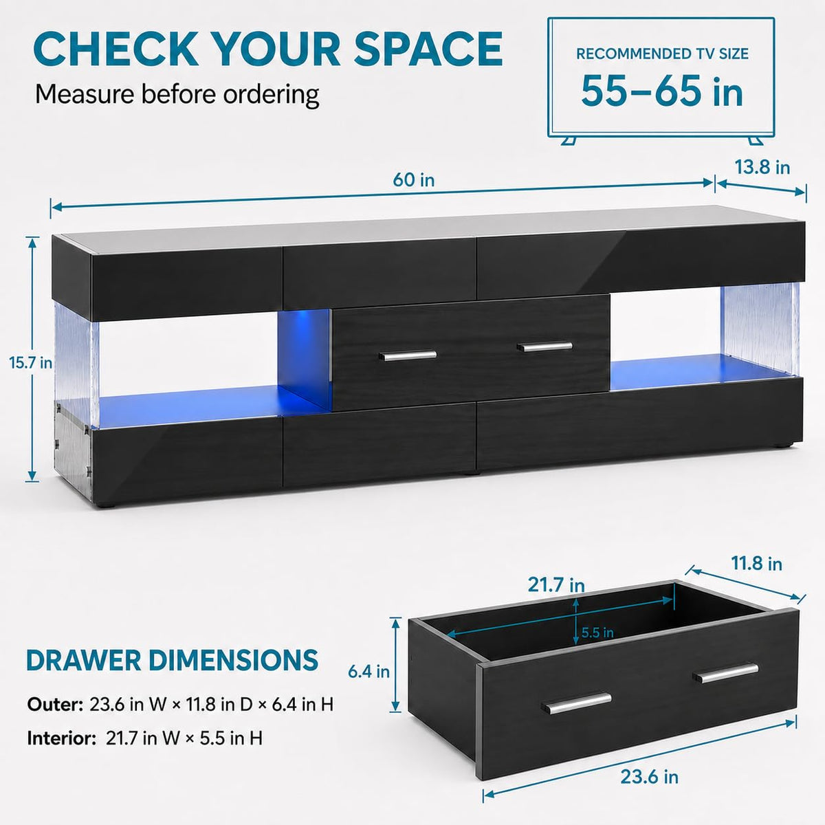Black 60 Inch TV Stand with Drawer Q3233