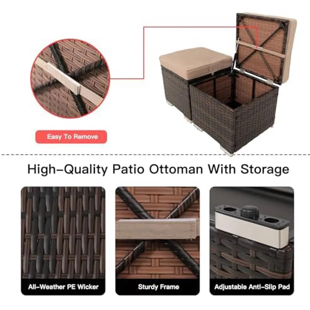 2-Piece Wicker Storage Ottomans with Removable Cushions F616