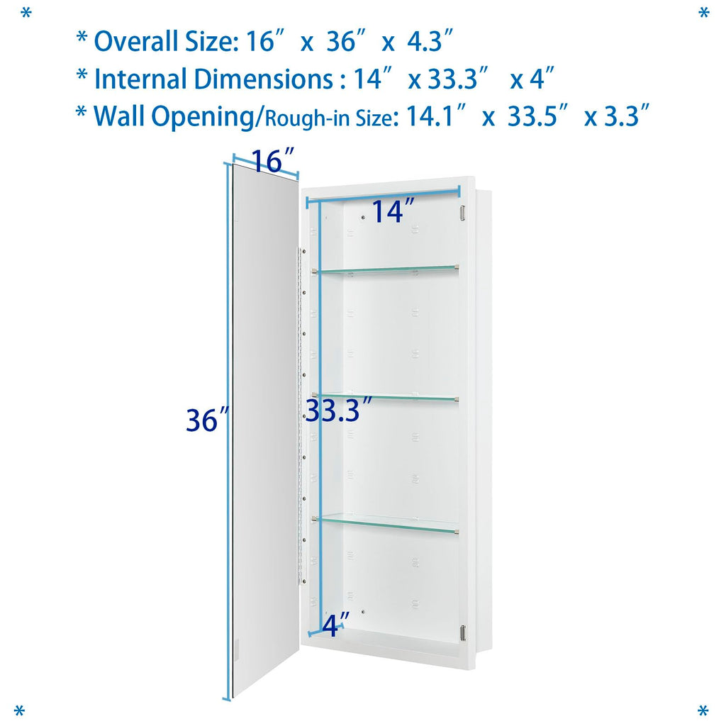 Bathroom Medicine Cabinet with Beveled Edge Mirrored Door 16 x 36 inch O753706