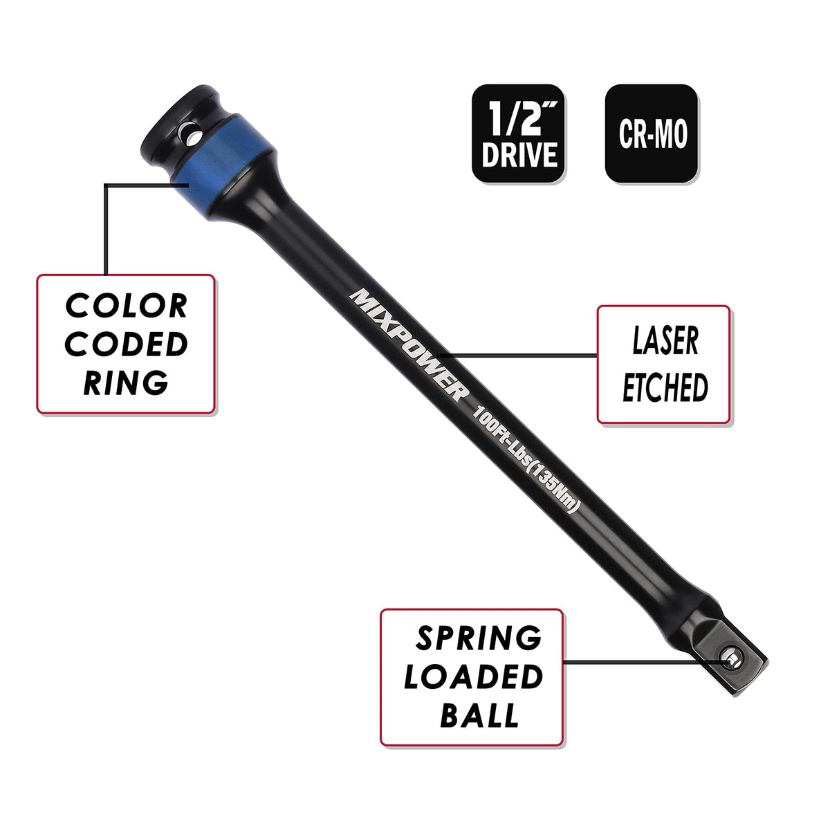 5 Piece 1/2" Drive Torque Limiting Socket Extension Bars R9953