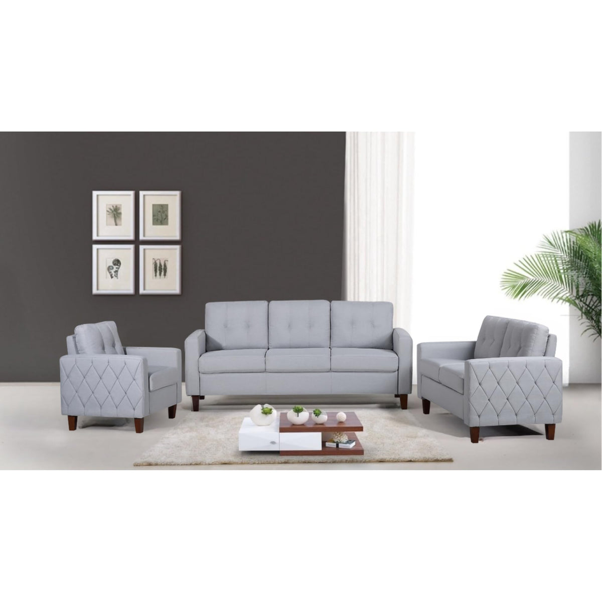 Light Gray Tufted Upholstered Loveseat B44190