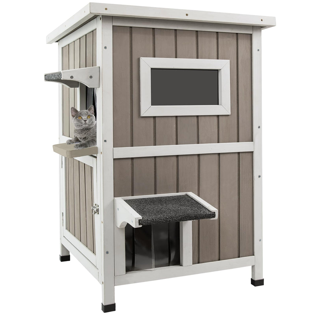 2 Story Weatherproof Wooden Outdoor Cat House Y715534