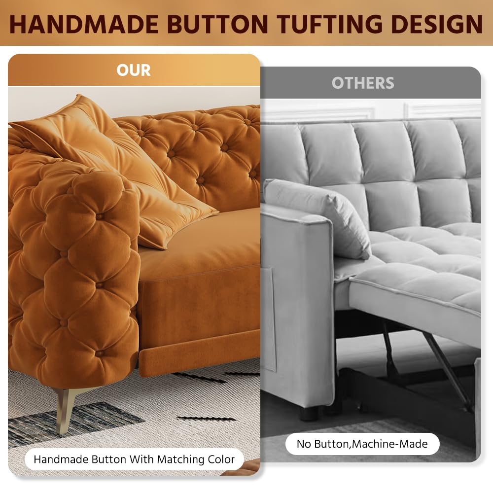 Orange Velvet Convertible Sleeper Sofa with Ottoman F102
