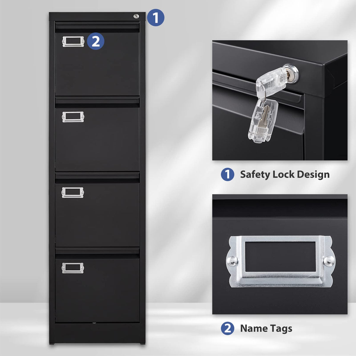 4 Drawer Metal Vertical File Cabinet with Lock H46301