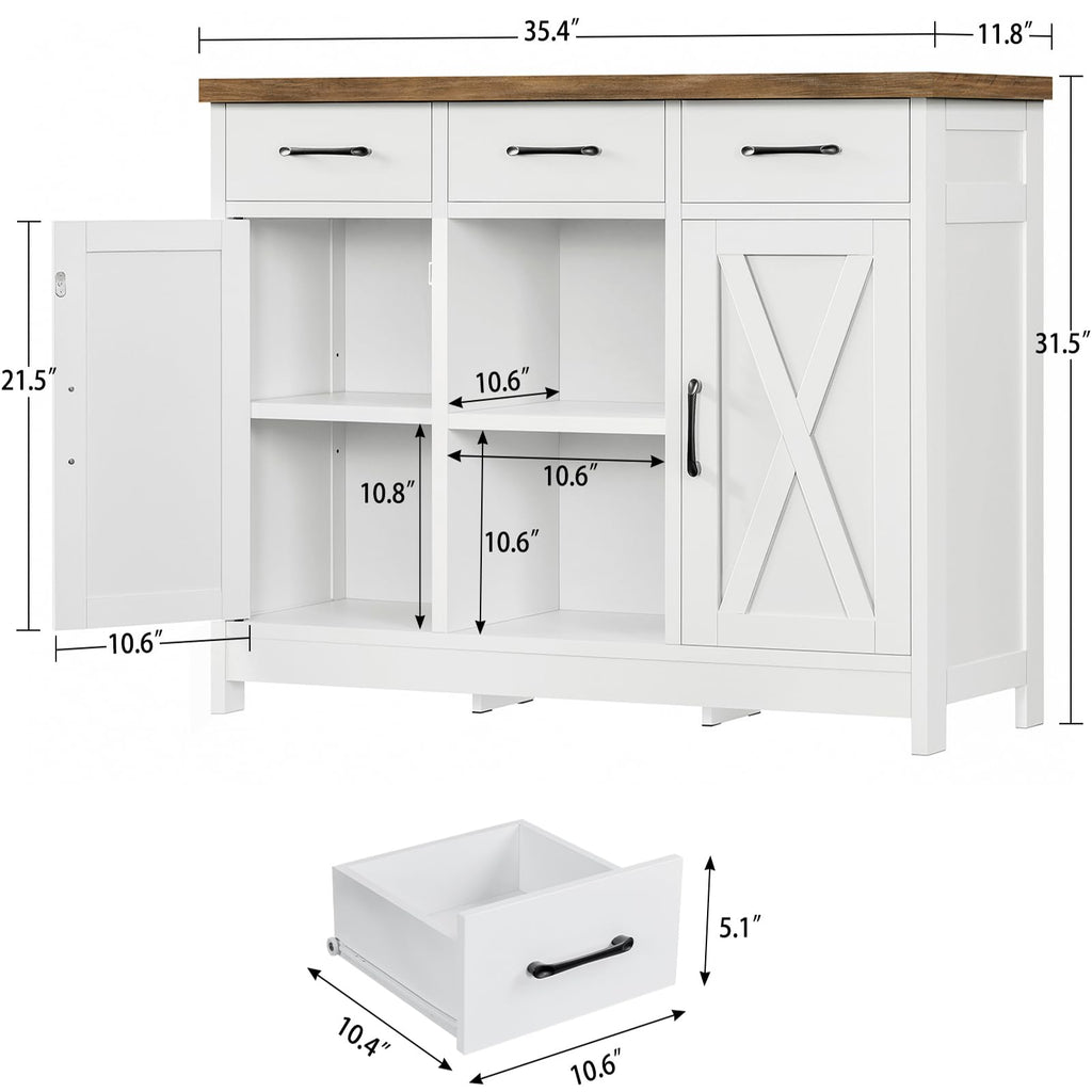 White Storage Cabinet with 3 Drawers and 2 Doors B61535