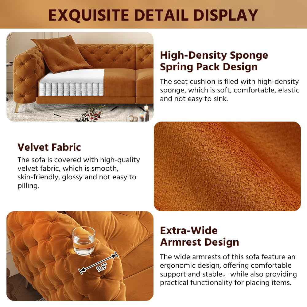 Orange Velvet Convertible Sleeper Sofa with Ottoman F102