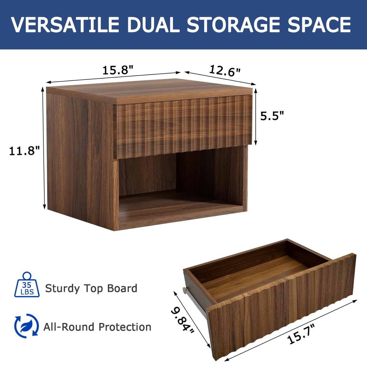 Wall Mounted Floating Nightstand Set of 2 with Drawer P525