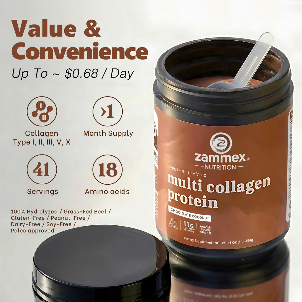 Multi Collagen Peptides Protein Powder, Chocolate, 1LB F248