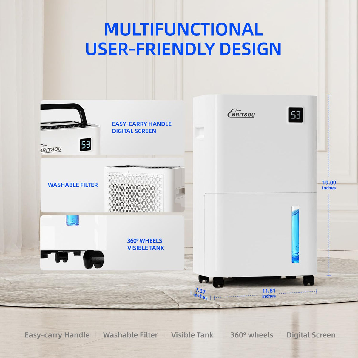 50 Pints Dehumidifier with Drain Hose J5153