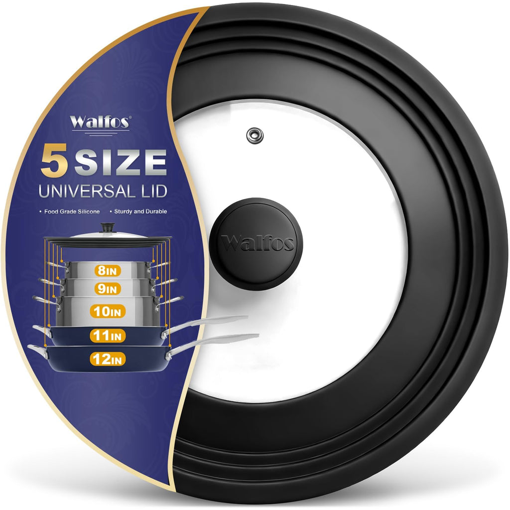 Universal Pan Lid with Heat Resistant Silicone Rim and Tempered Glass, Fits 8" to 12" Cookware T6705