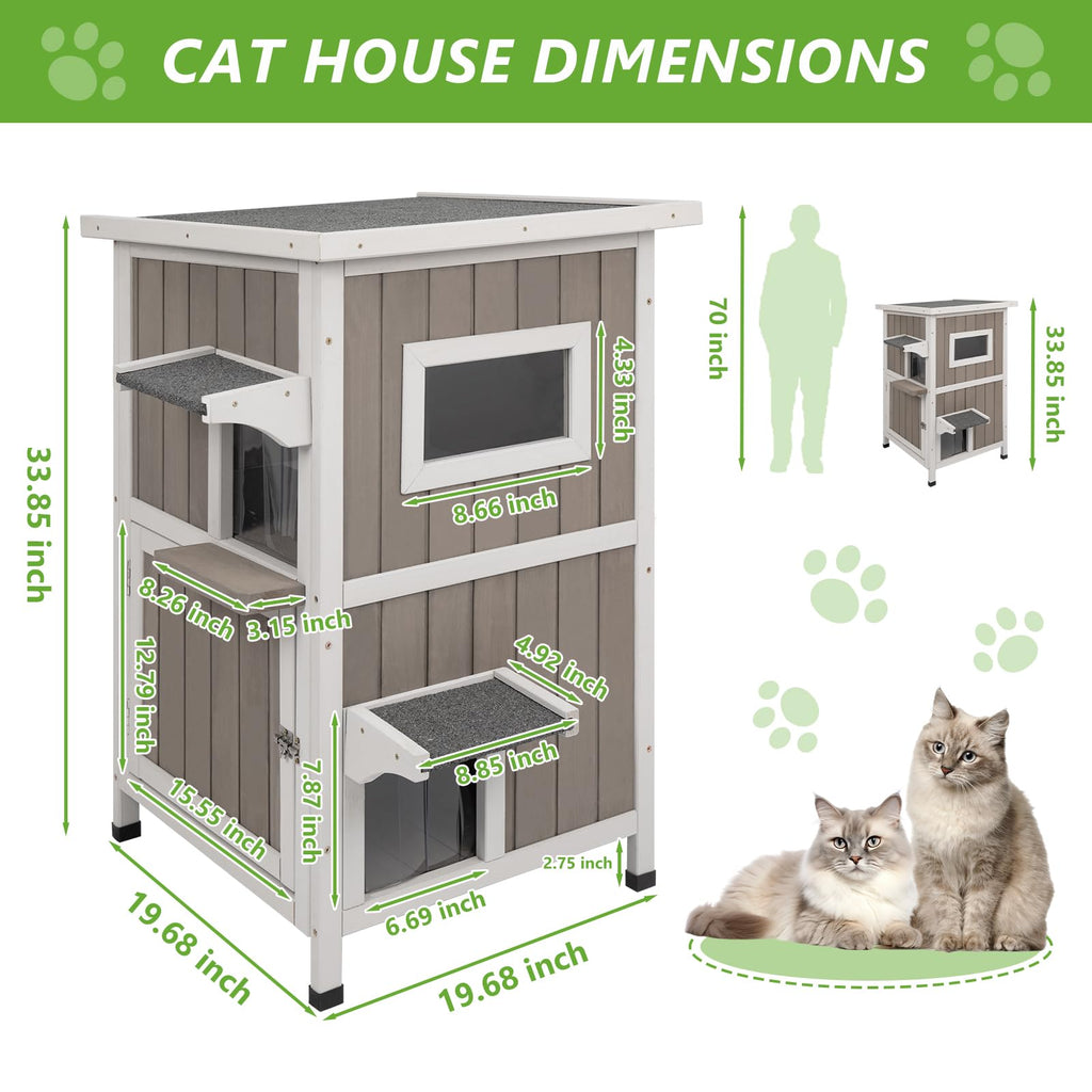 2 Story Weatherproof Wooden Outdoor Cat House Y715534