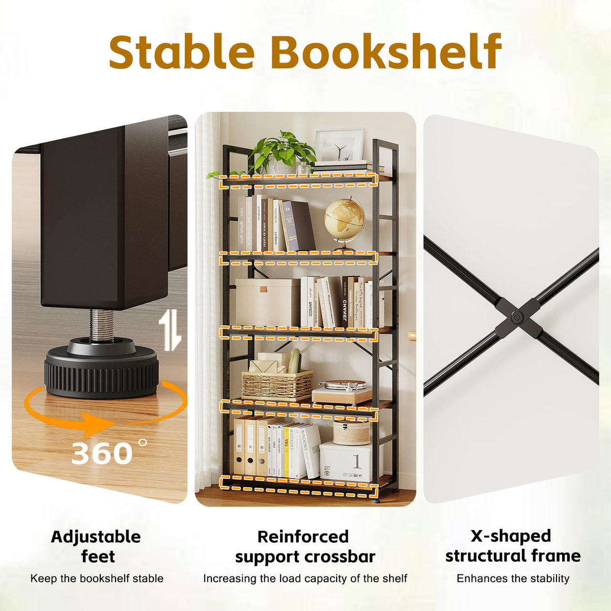 32 Inch 5-Tier Wood Metal Bookshelf R4361