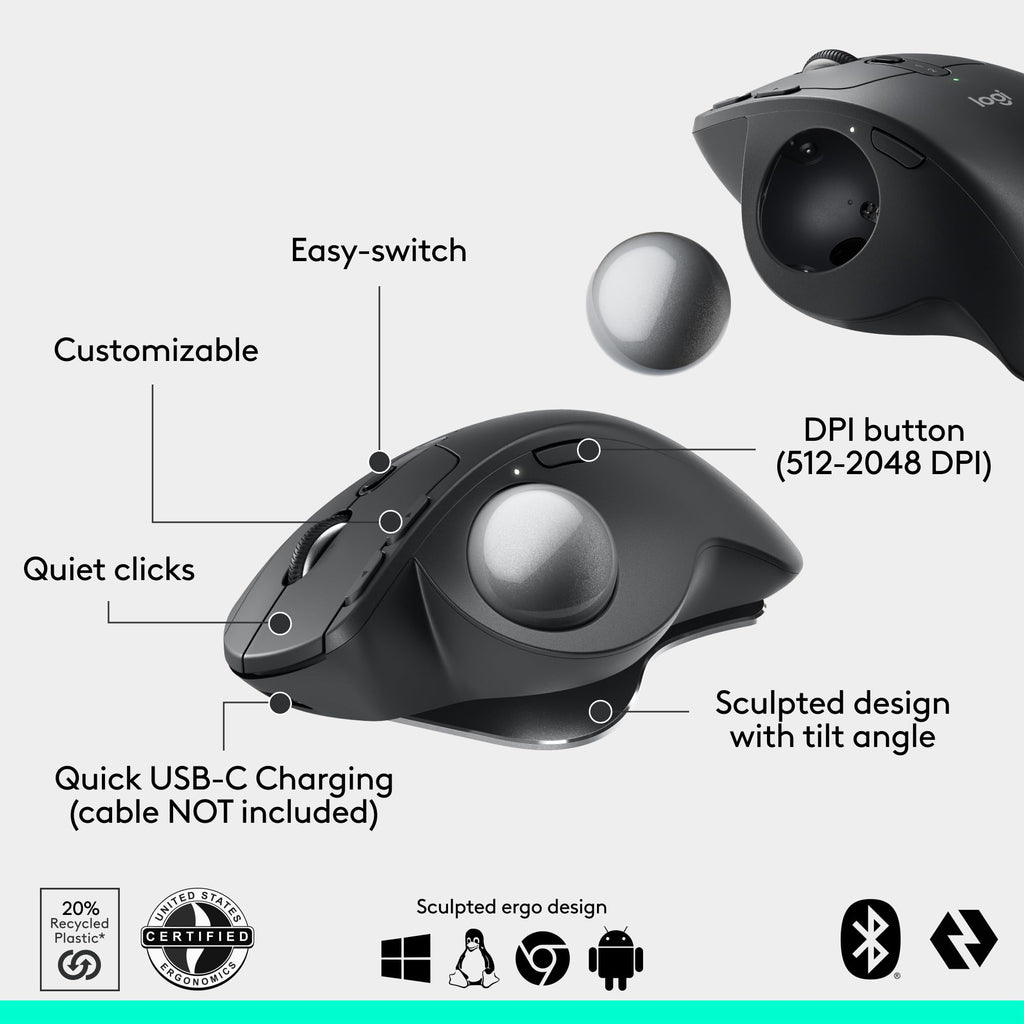 Wireless Trackball Mouse USB C Graphite L9903