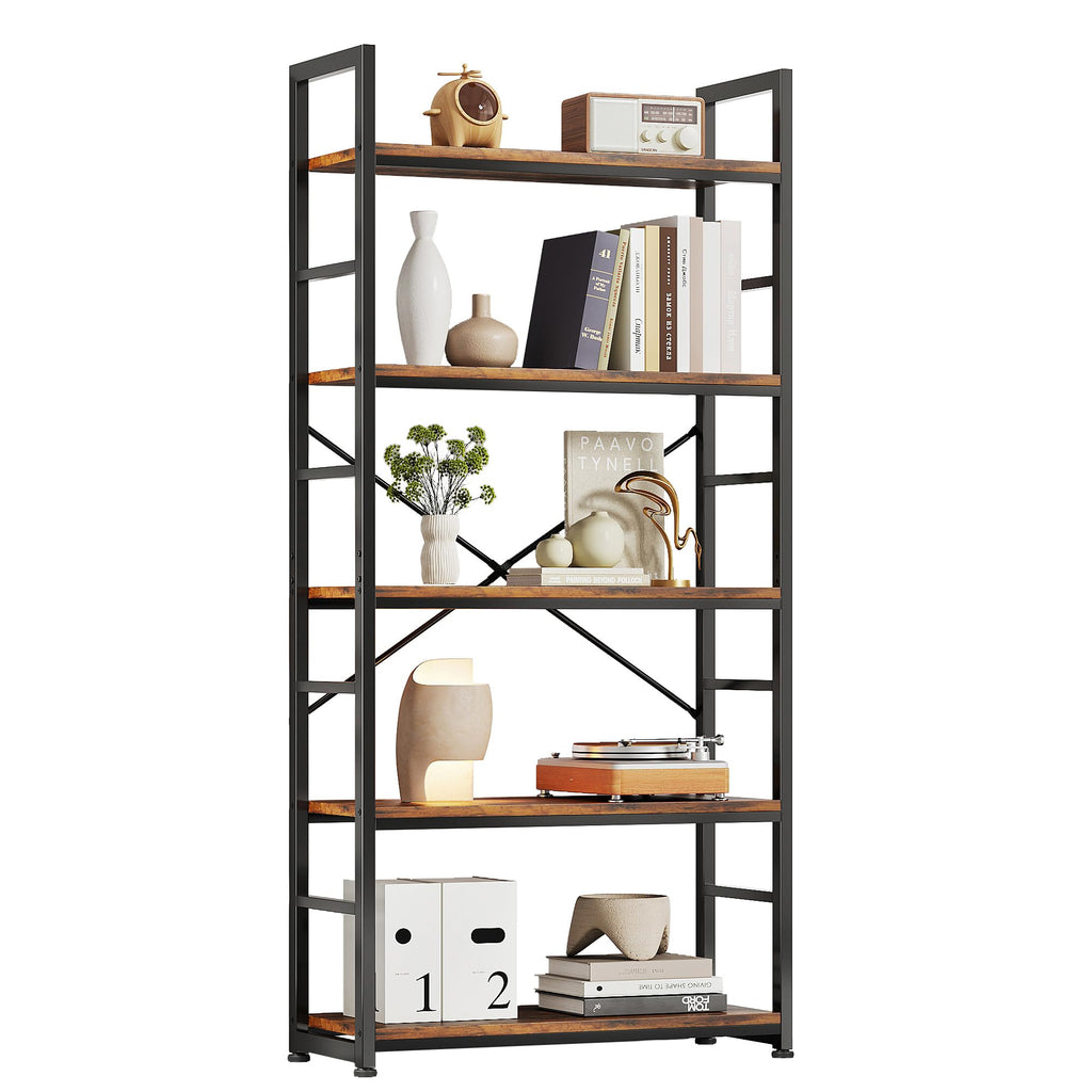 32 Inch 5-Tier Wood Metal Bookshelf R4361