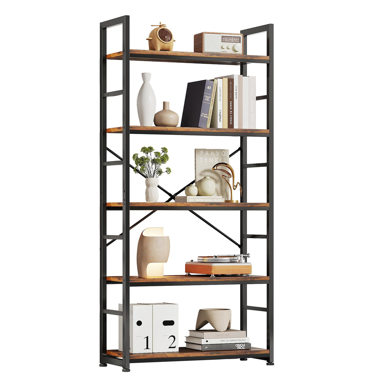 32 Inch 5-Tier Wood Metal Bookshelf R4361