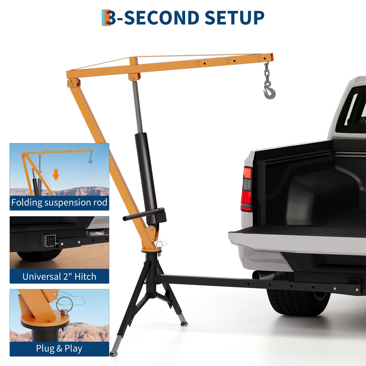 1000 lb Hitch Mount Hydraulic Pickup Truck Crane F4428