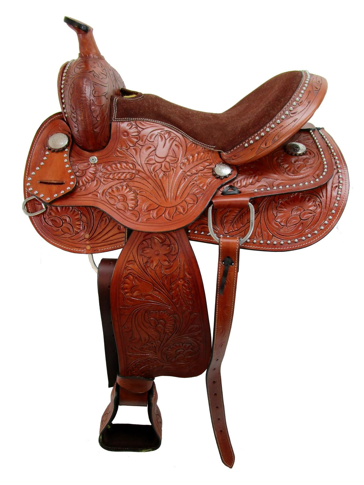 Tooled Leather Western Horse Saddle 15 16 17 18 J3532