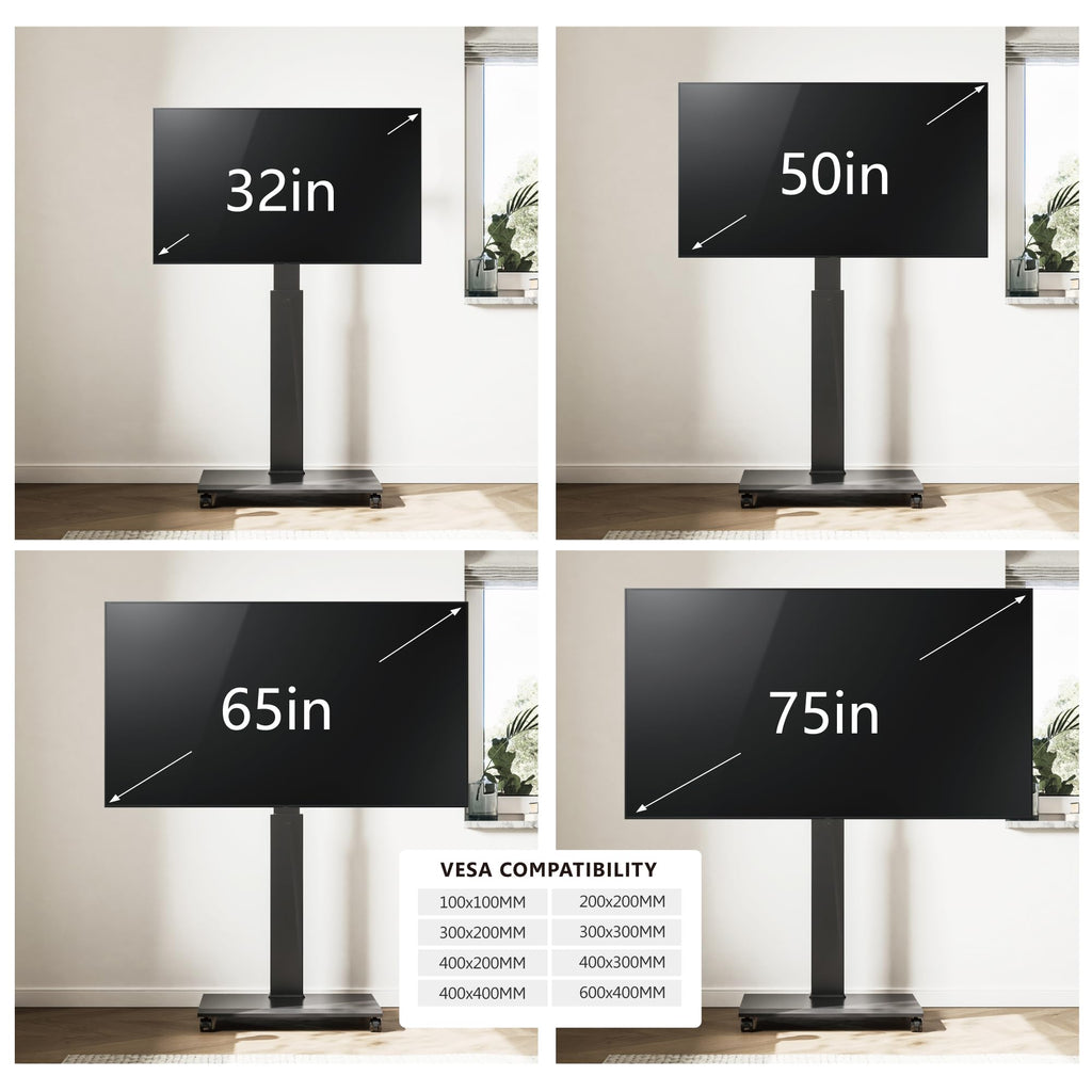 Rolling TV Stand with Rotation Function for 32-75 Inch TVs, Black F1661