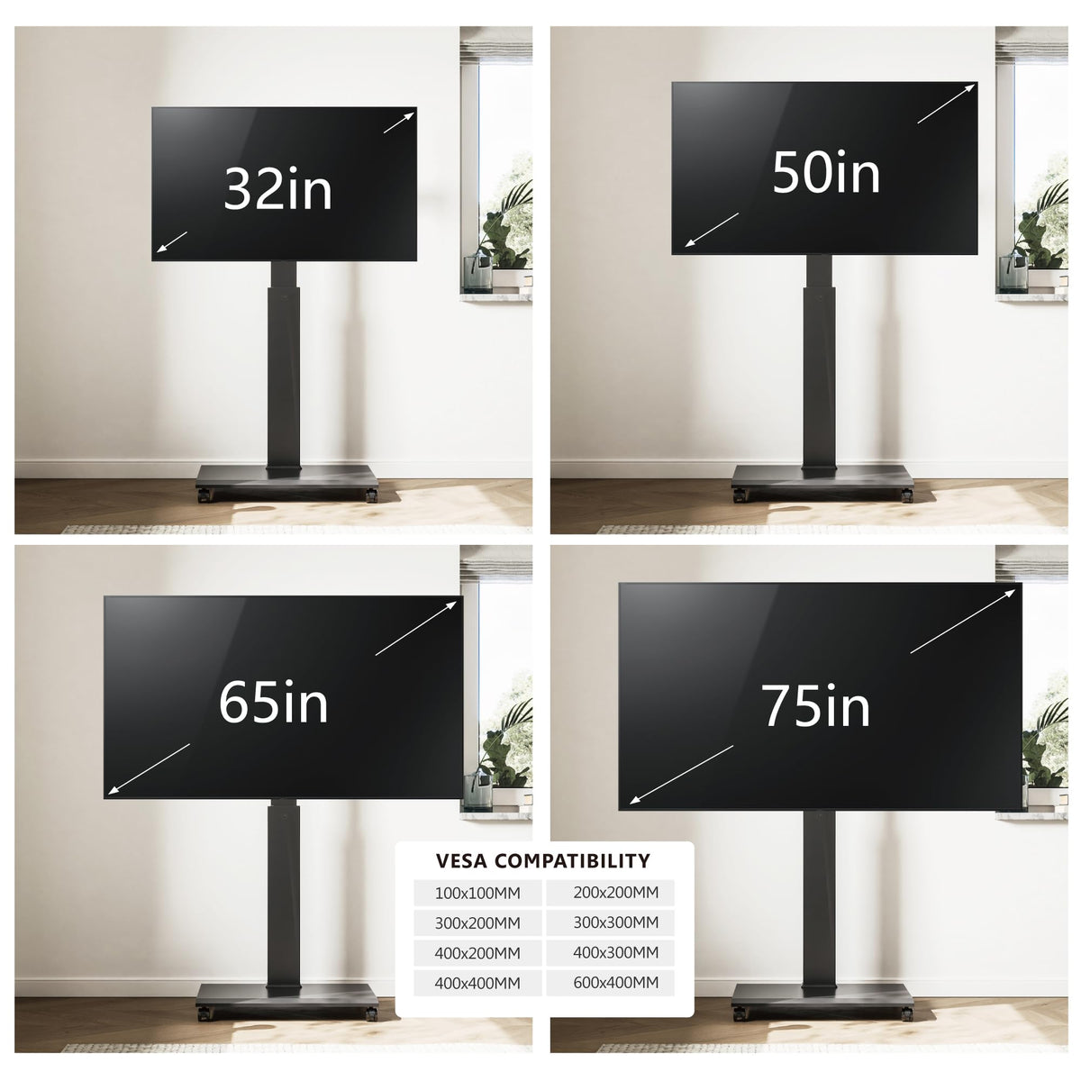 Rolling TV Stand with Rotation Function for 32-75 Inch TVs, Black F1661