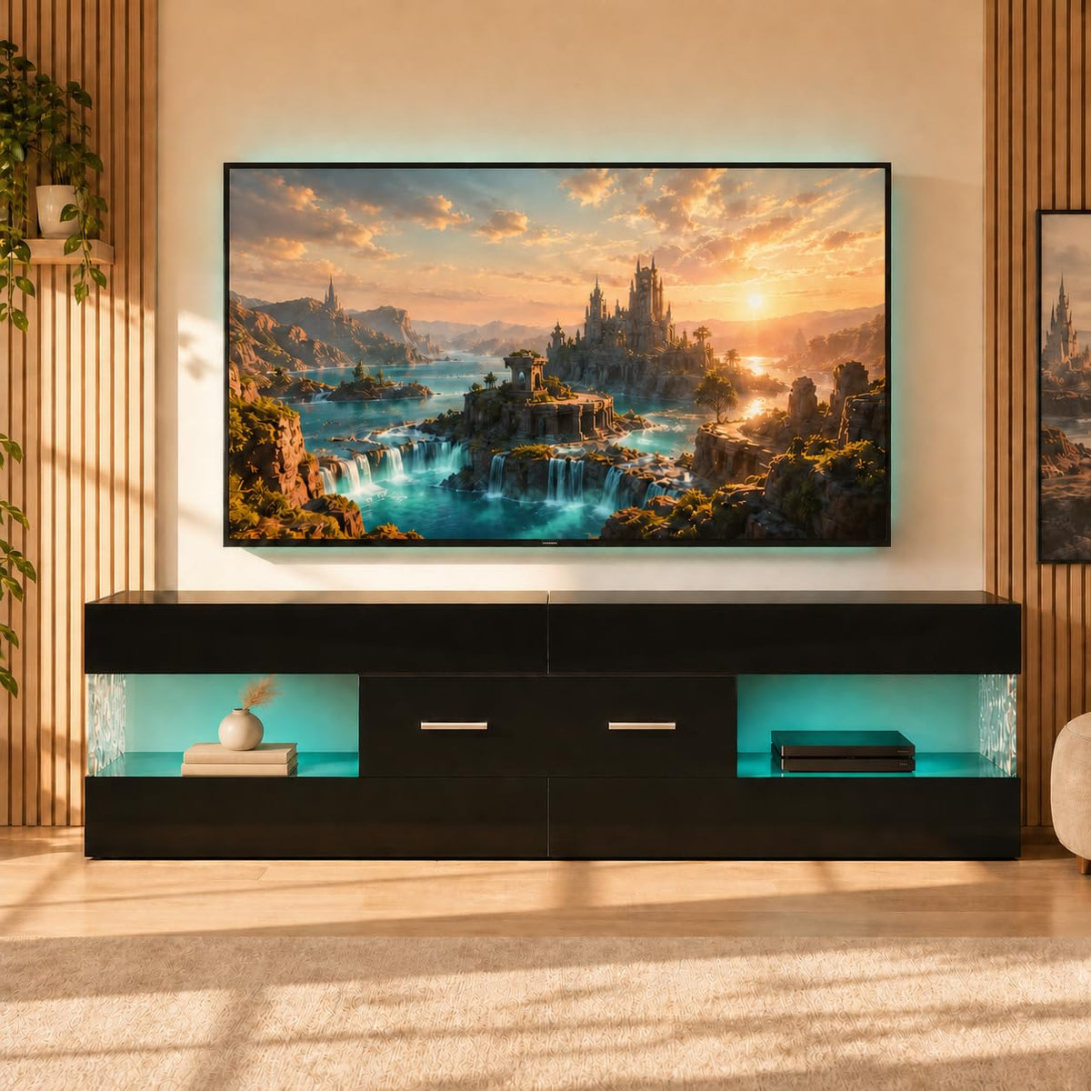 Black 60 Inch TV Stand with Drawer Q3233