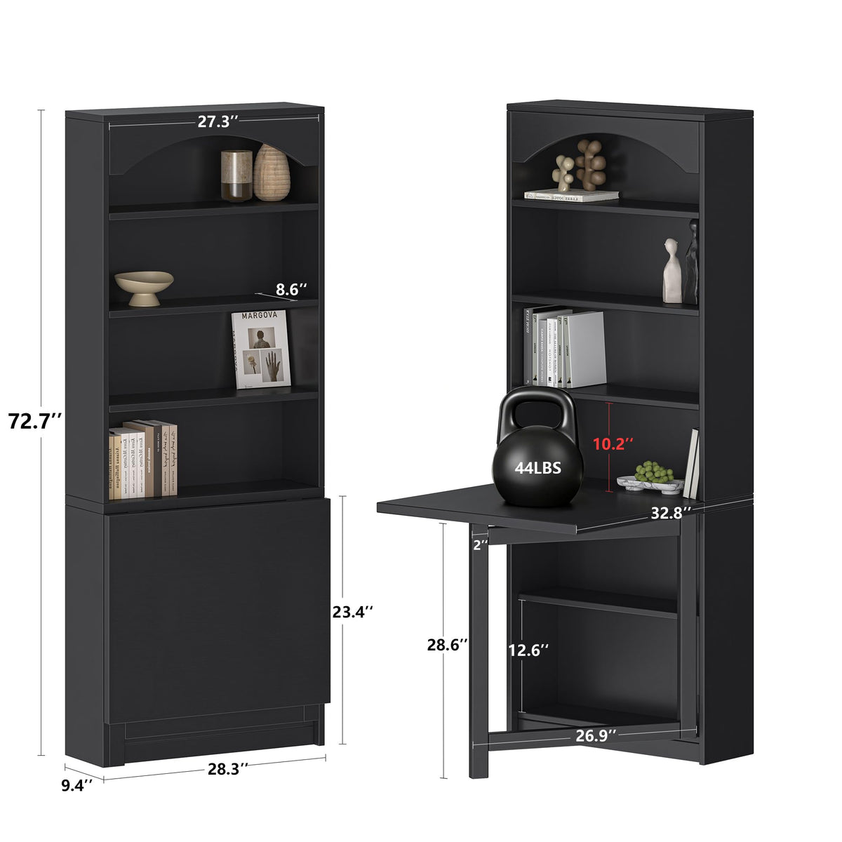 Black Folding Desk with Storage D427
