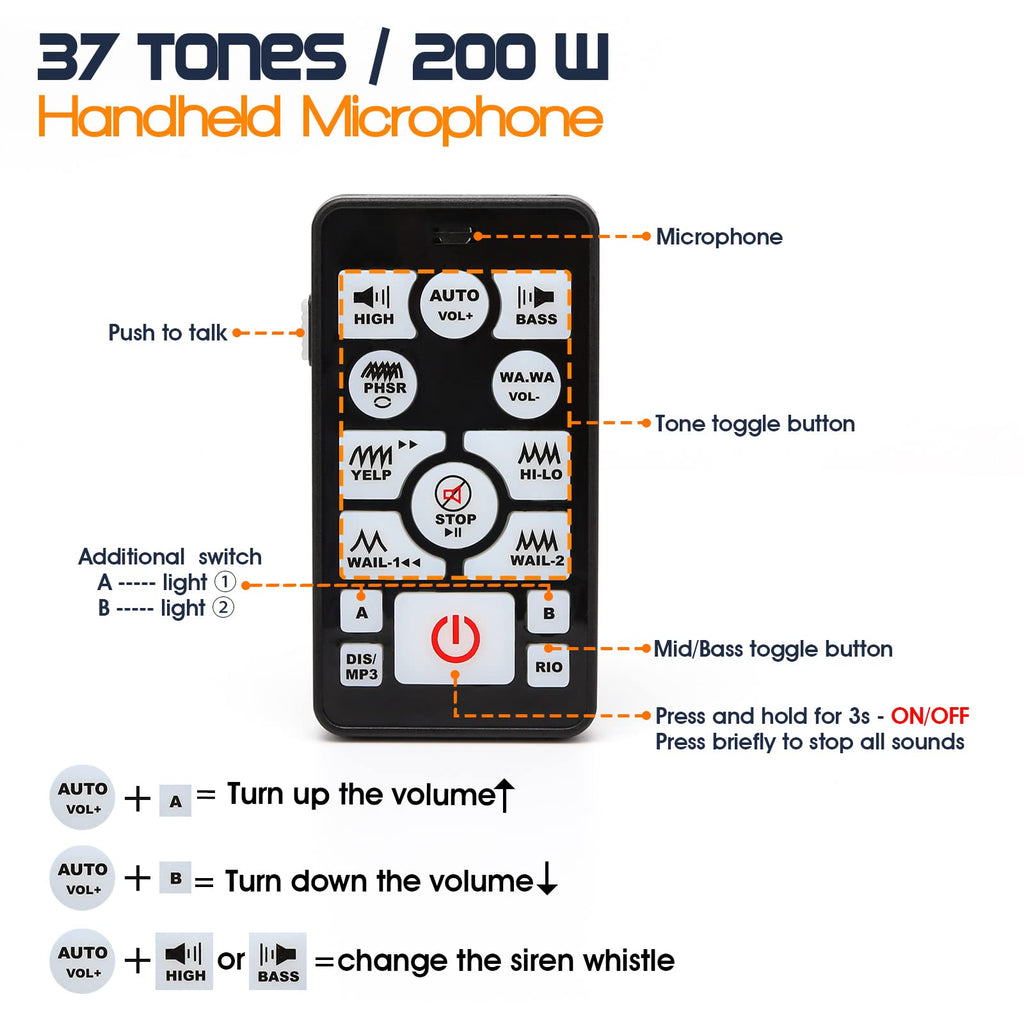 12V 400W 37 Tones Warning Emergency Siren PA System L8708