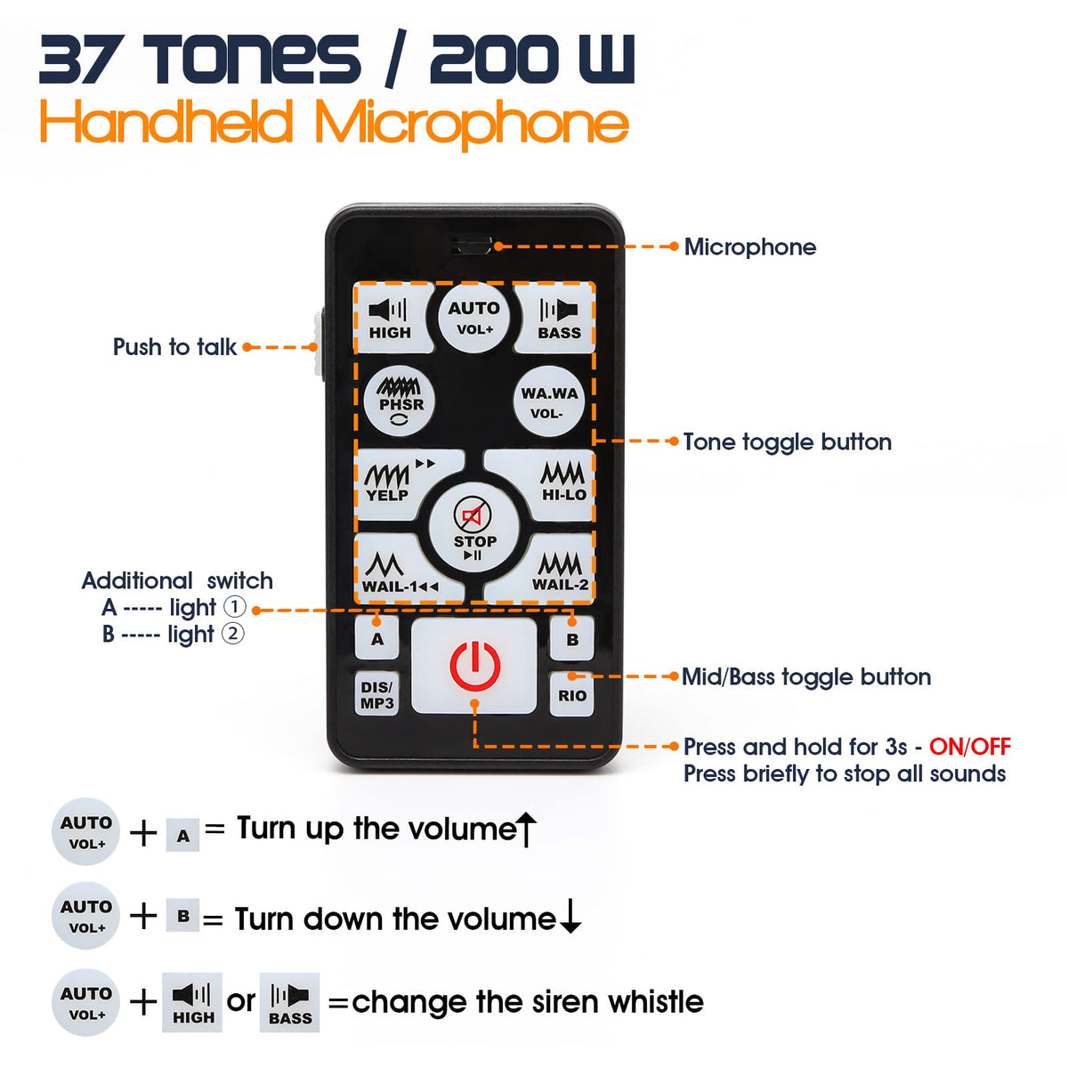 12V 400W 37 Tones Warning Emergency Siren PA System L8708