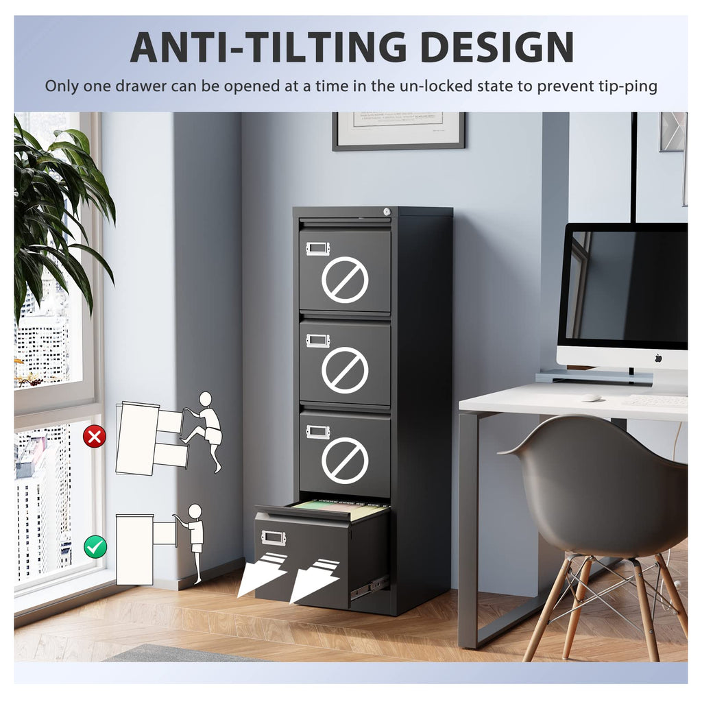 4 Drawer Metal Vertical File Cabinet with Lock H46301