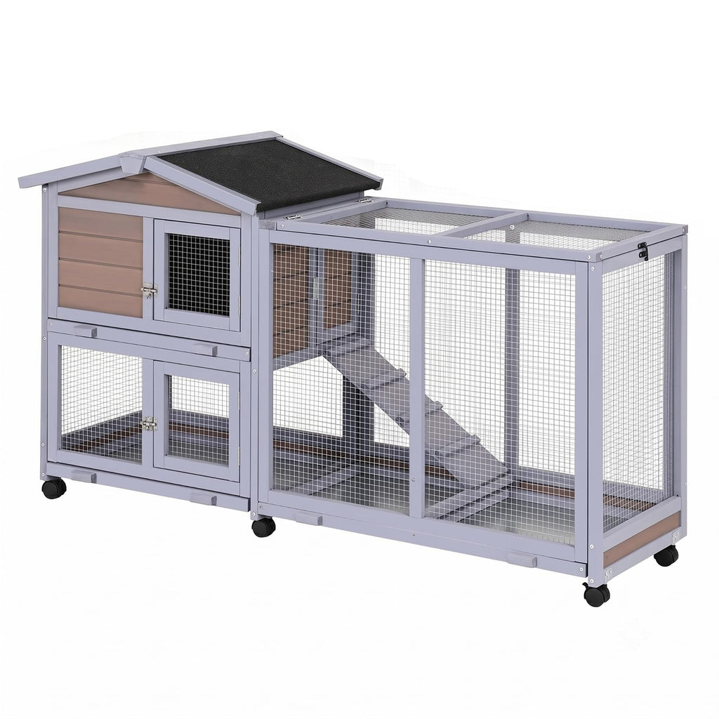 Wooden Rabbit Hutch with Casters and Tray O640113