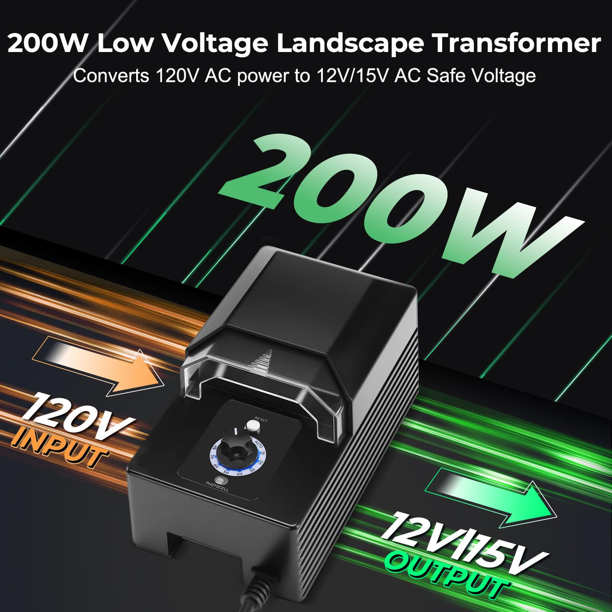 200W Low Voltage Landscape Transformer with Timer & Photocell Sensor P867031