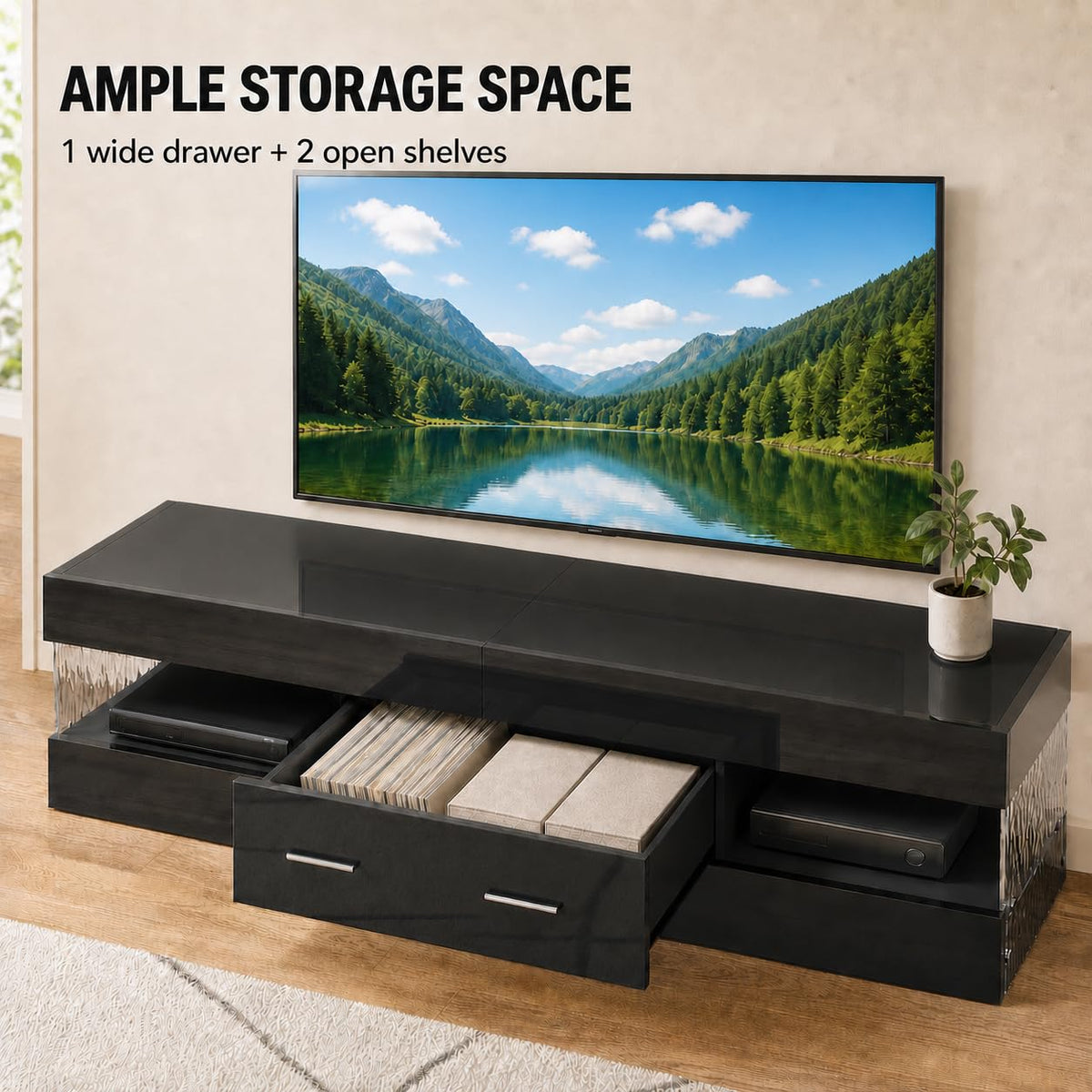 Black 60 Inch TV Stand with Drawer Q3233