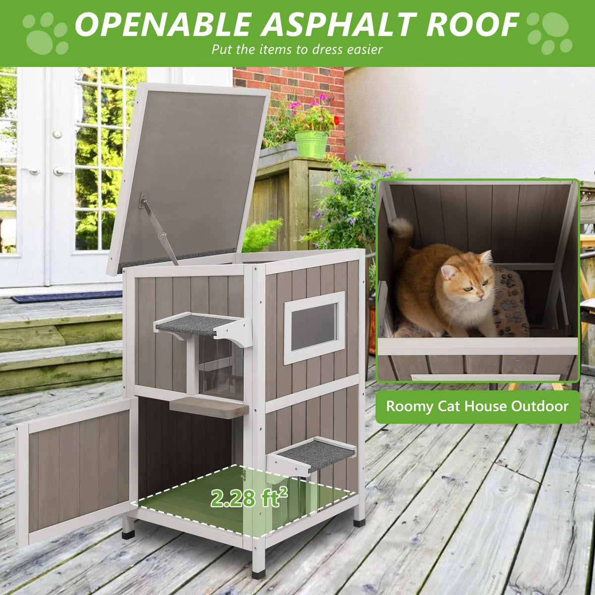 2 Story Weatherproof Wooden Outdoor Cat House Y715534