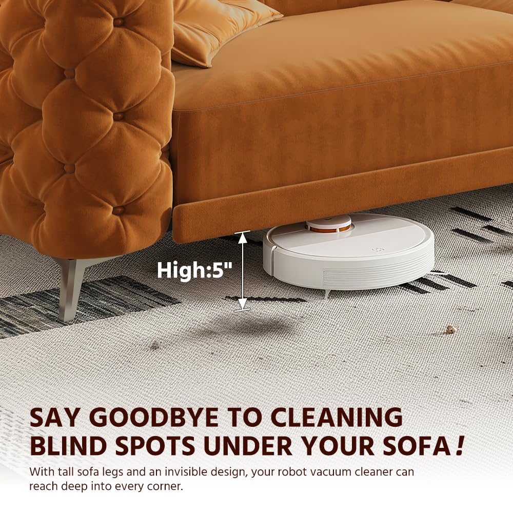 Orange Velvet Convertible Sleeper Sofa with Ottoman F102